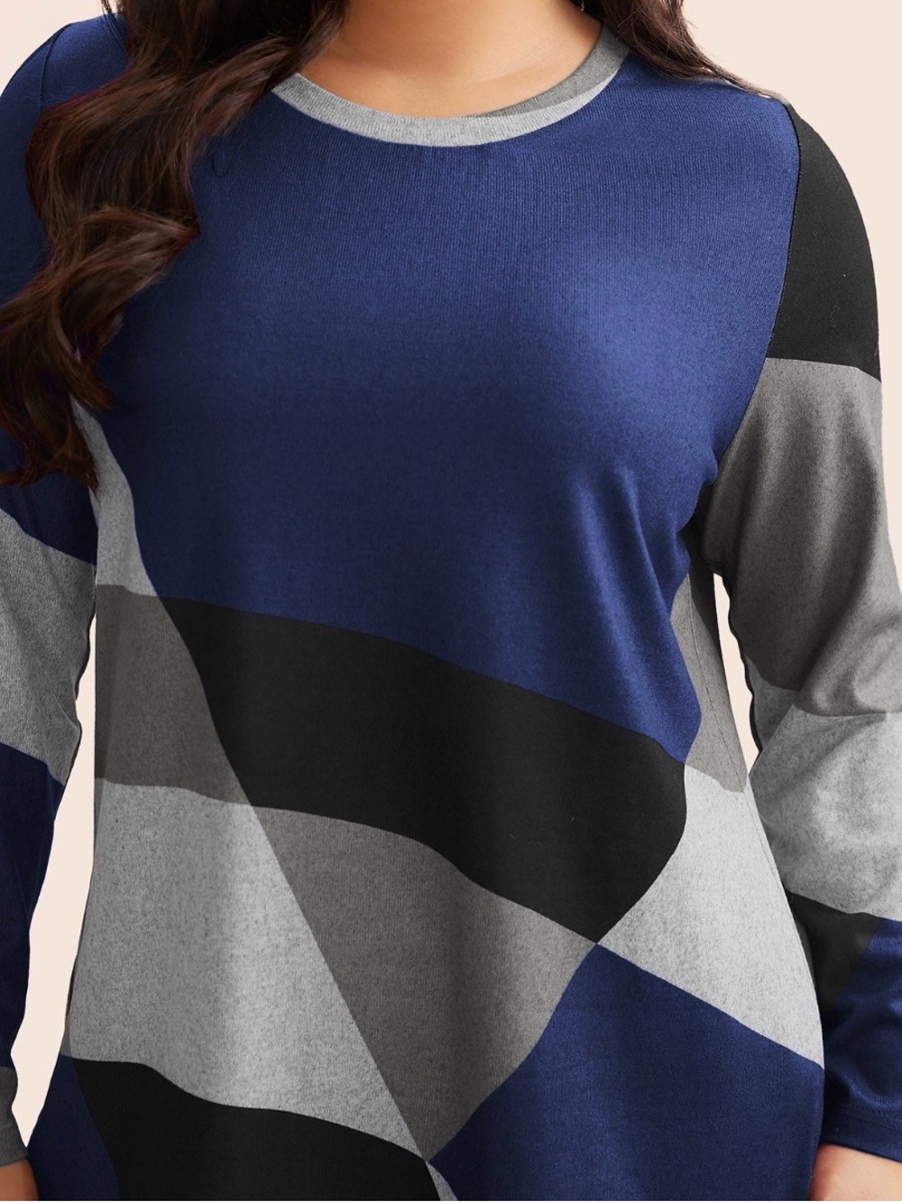 Colorblock Crewneck Top - Blue, Black & Gray
